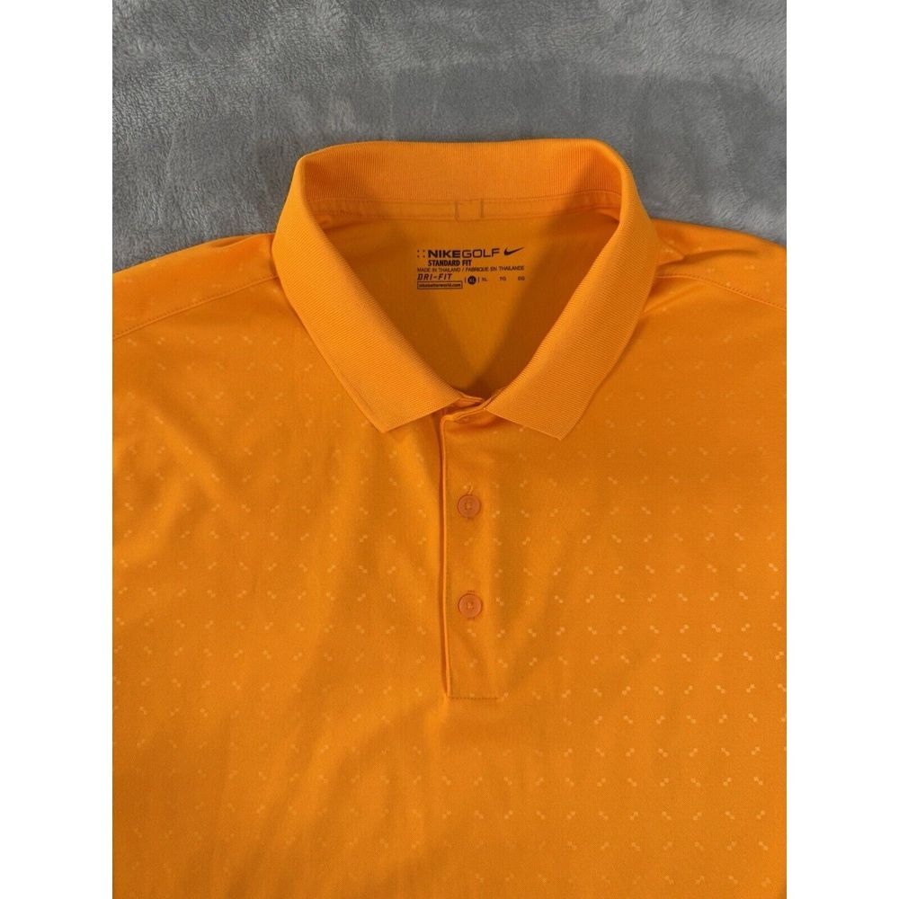 Nike Golf Shirt Mens XL Orange Embossed Standard Fit Dri-Fit Polo